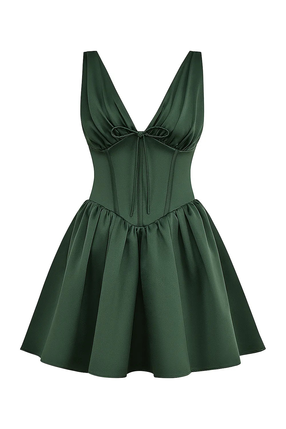 Emmeliette Forest Green Satin Mini Dress