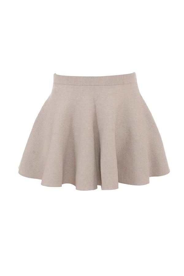 Fern Biscuit Wool Cashmere Ribbed Flounce Mini Skirt