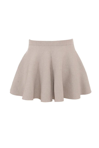 Fern Biscuit Wool Cashmere Ribbed Flounce Mini Skirt