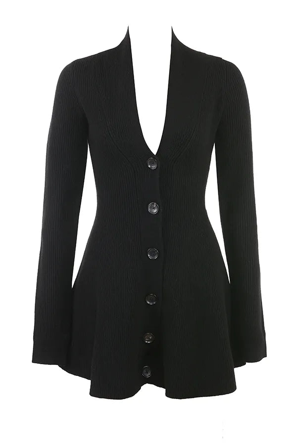 Aubrey Black Wool Knitted Cardigan Dress