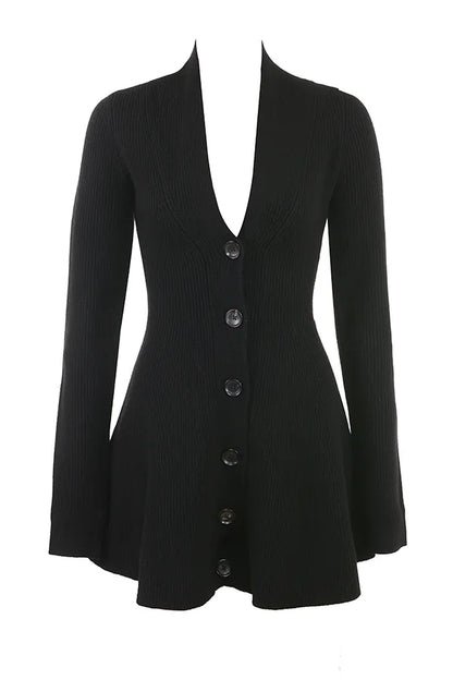 Aubrey Black Wool Knitted Cardigan Dress