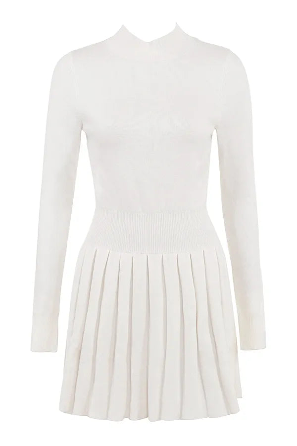 Willow White Cashmere Blend Pleated Skated Mini Dress