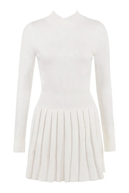 Willow White Cashmere Blend Pleated Skated Mini Dress
