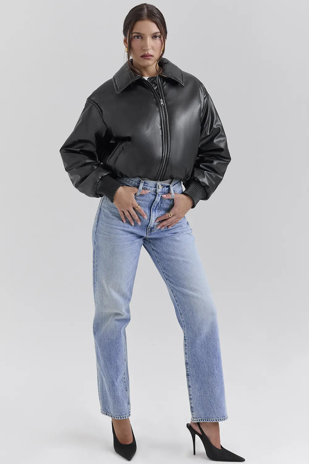 Sante Black Vegan Leather Bomber Jacket