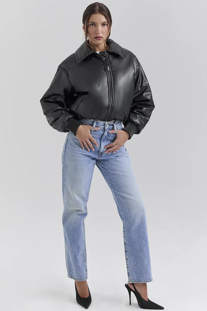 Sante Black Vegan Leather Bomber Jacket