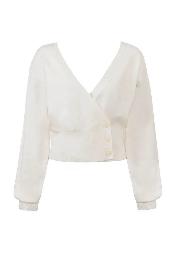 Rowan Ivory Wool Balloon Sleeve Wrap cardigan