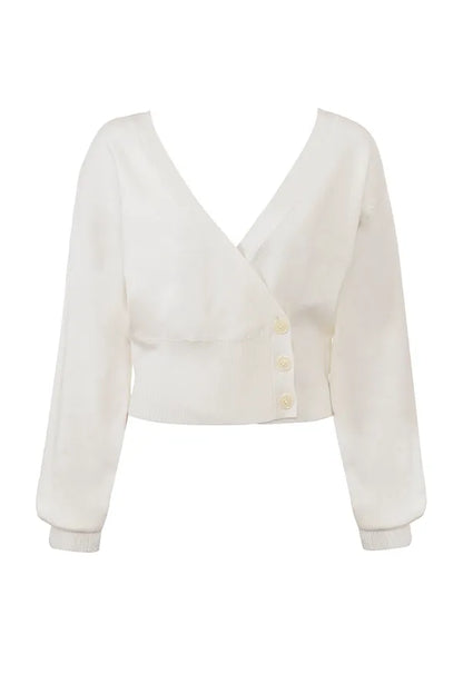 Rowan Ivory Wool Balloon Sleeve Wrap cardigan