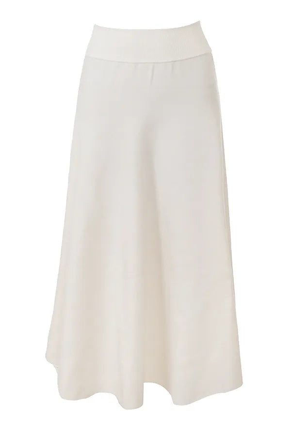 Solara Ivory Wool Mix Flared Midi Skirt