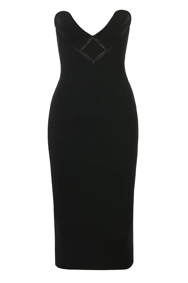 Magdalena Black Strapless Midi Dress