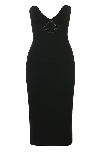 Magdalena Black Strapless Midi Dress