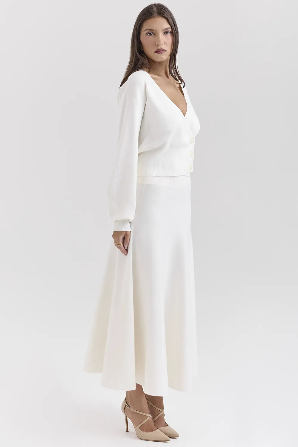 Rowan Ivory Wool Balloon Sleeve Wrap cardigan