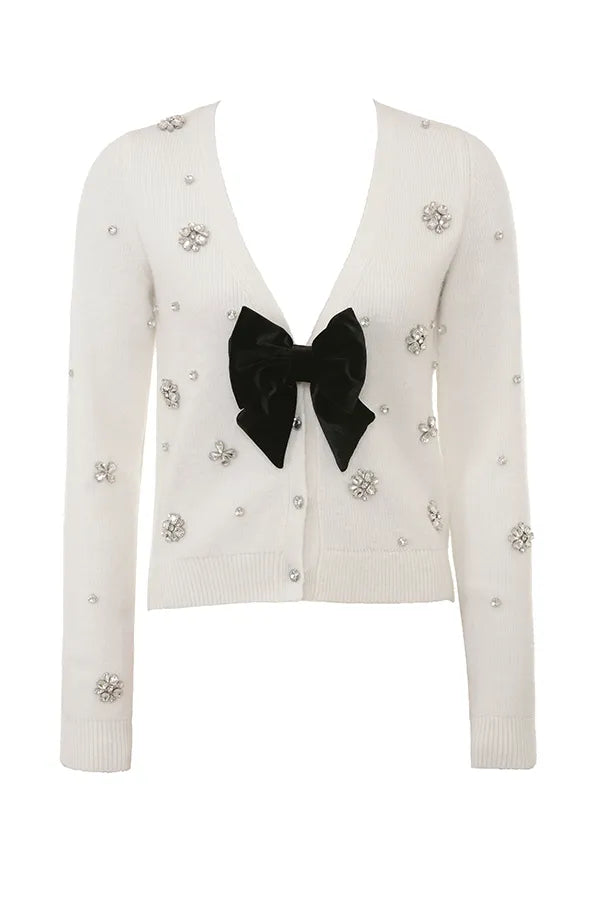 Beaubella Ivory Soft Mohair Embellished Cardigan