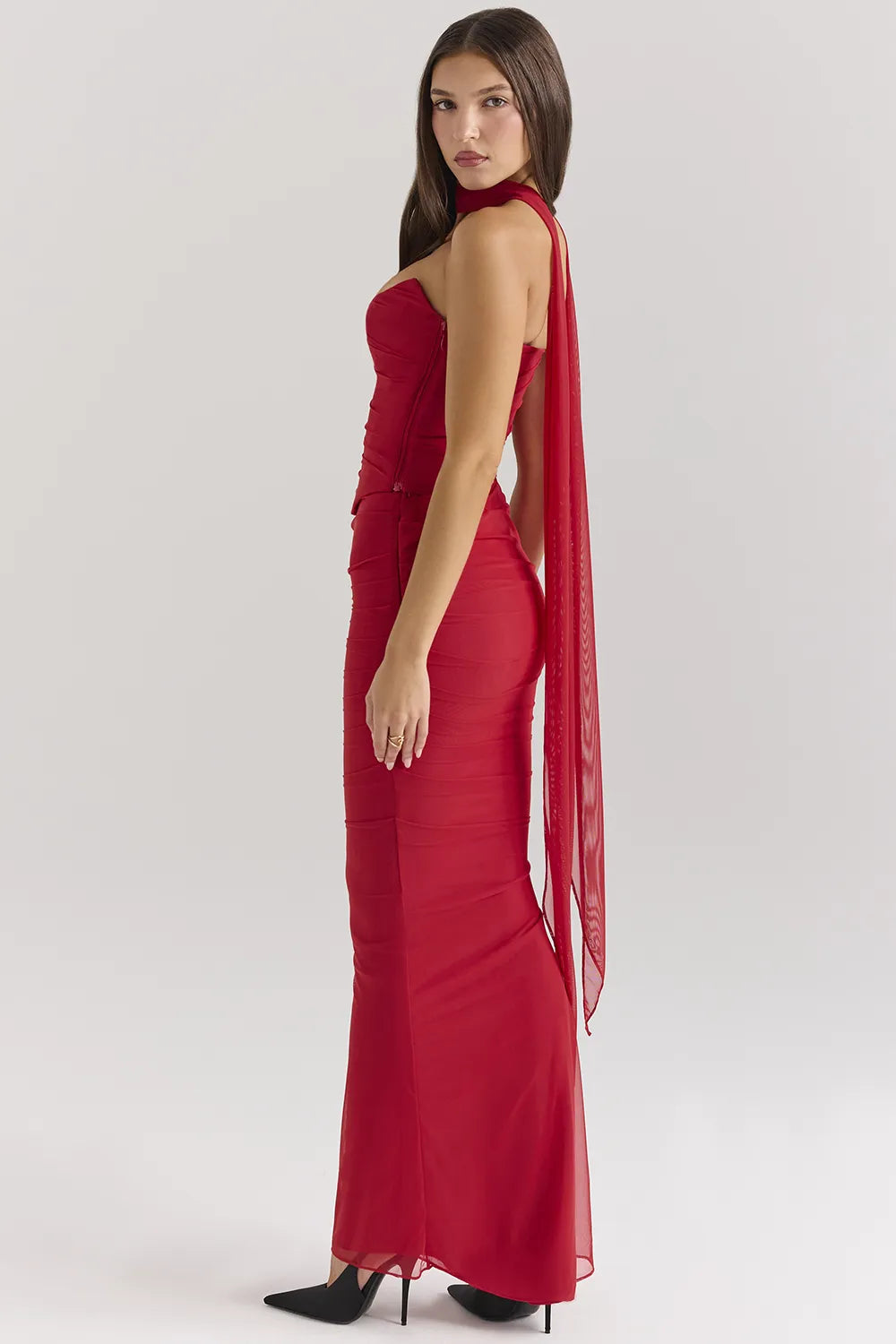 Hallie Holly Red Strapless Corset Top with Detachable Neck Scarf