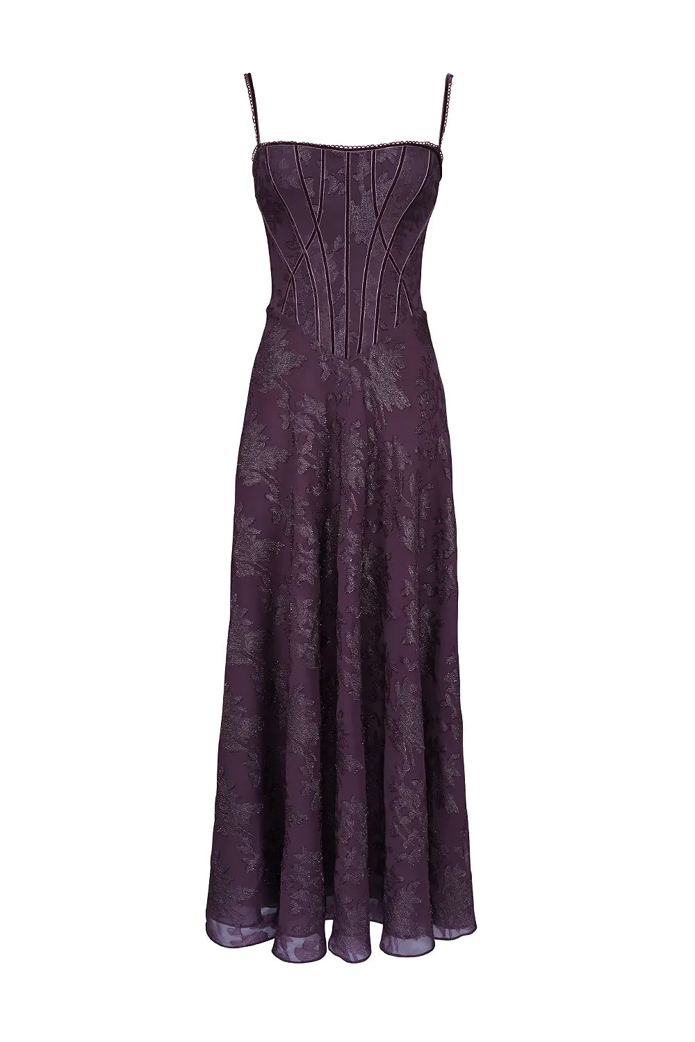 Esme Grape Lurex Chiffon Maxi Dress