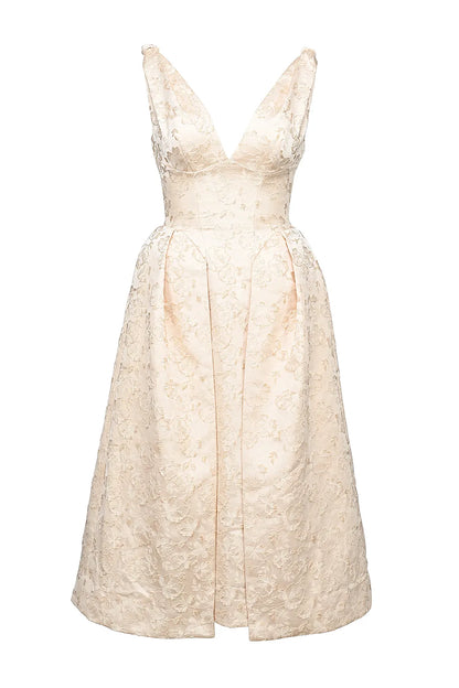 Paloma Ivory Metallic Jacquard Midi Dress