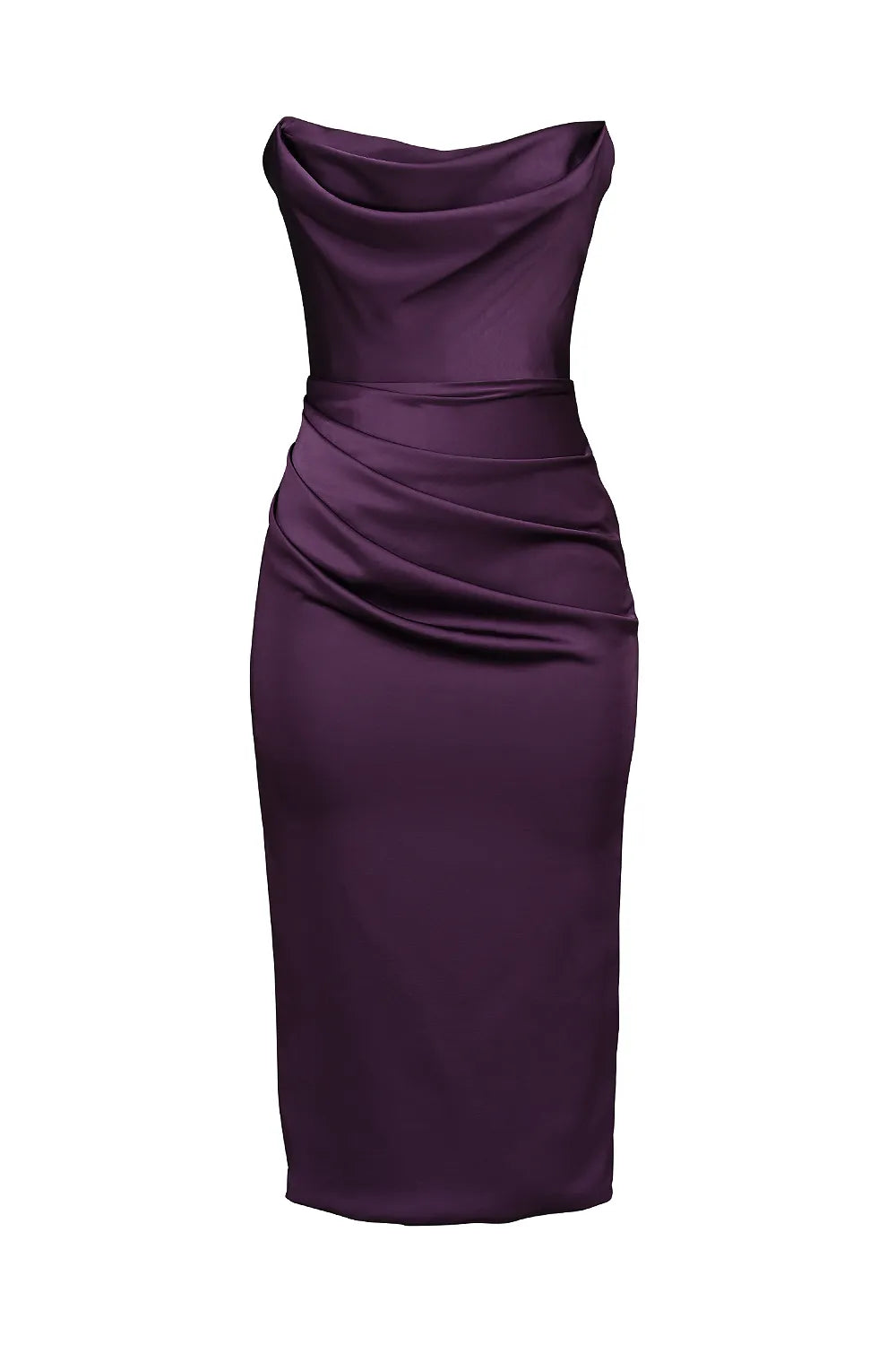 Santana Grape Satin Strapless Midi Dress