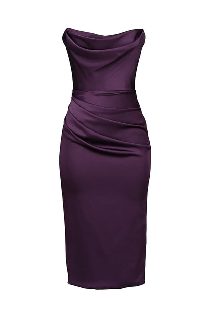 Santana Grape Satin Strapless Midi Dress