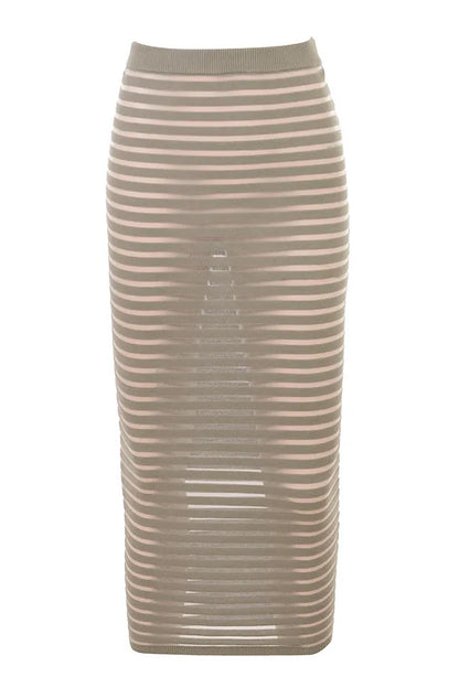 Margo Grey Velour Sheer Striped Midi Skirt