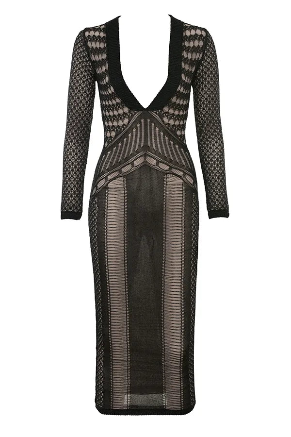 Loula Black Plunge Midi Dress