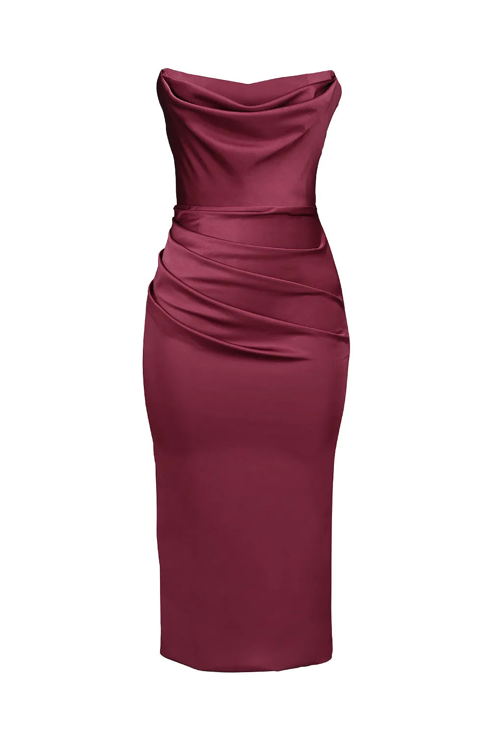 Santana Berry Satin Strapless Midi Dress