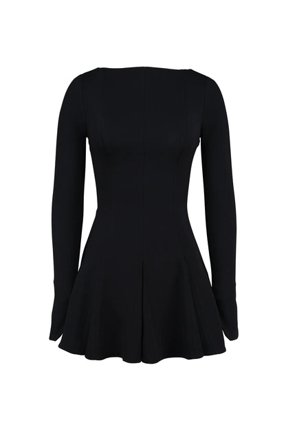 Francesca Black Stretch Crepe Godet Mini Dress
