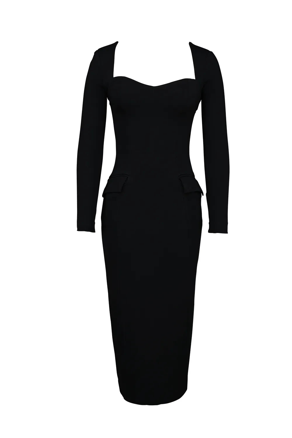 Ella Black Stretch Crepe Long Sleeve Midi Dress