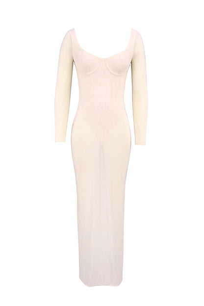 Everly Blush Mesh Maxi Dress with Bodysuit