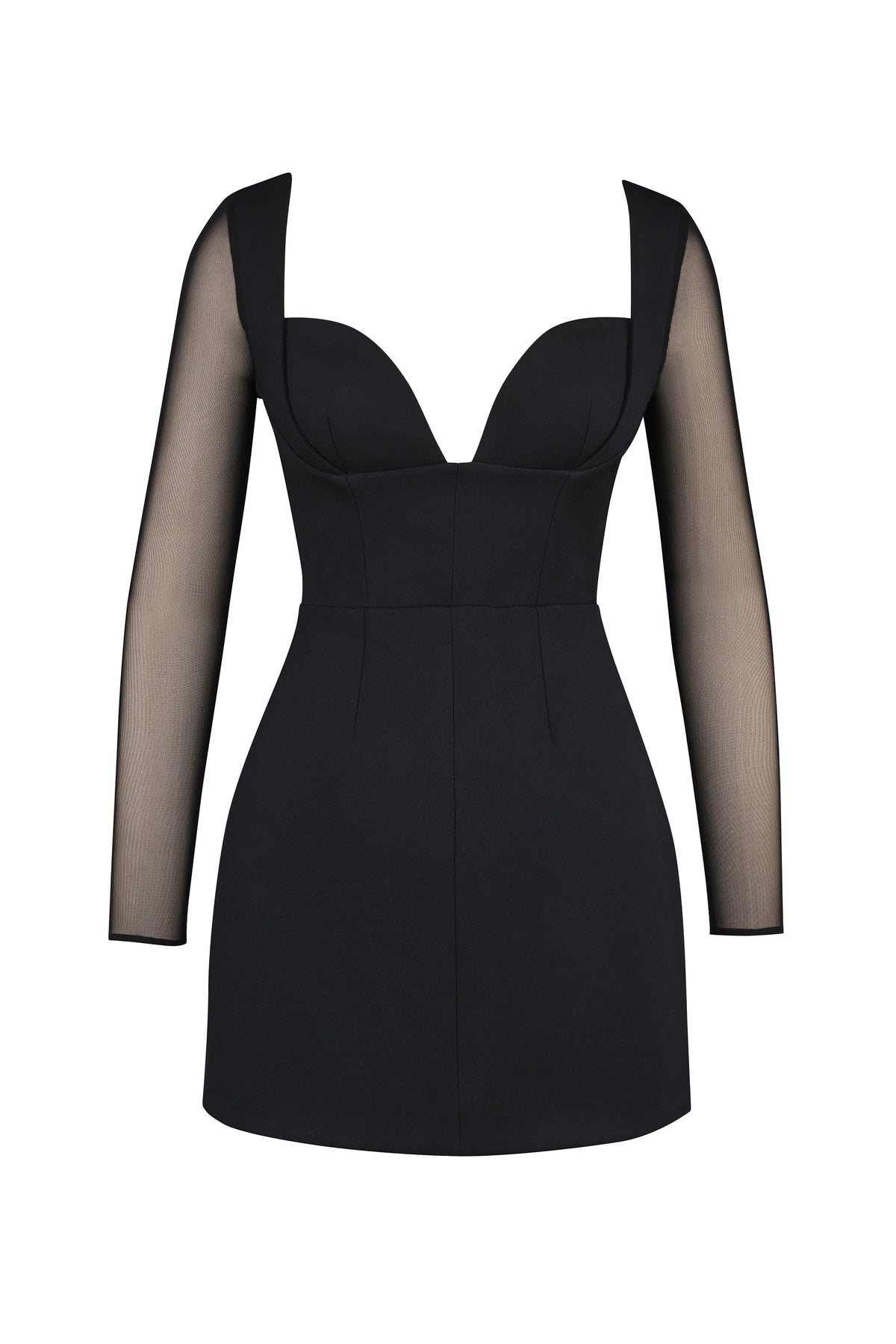 Angelie Black Stretch Crepe Plunge Mini Dress