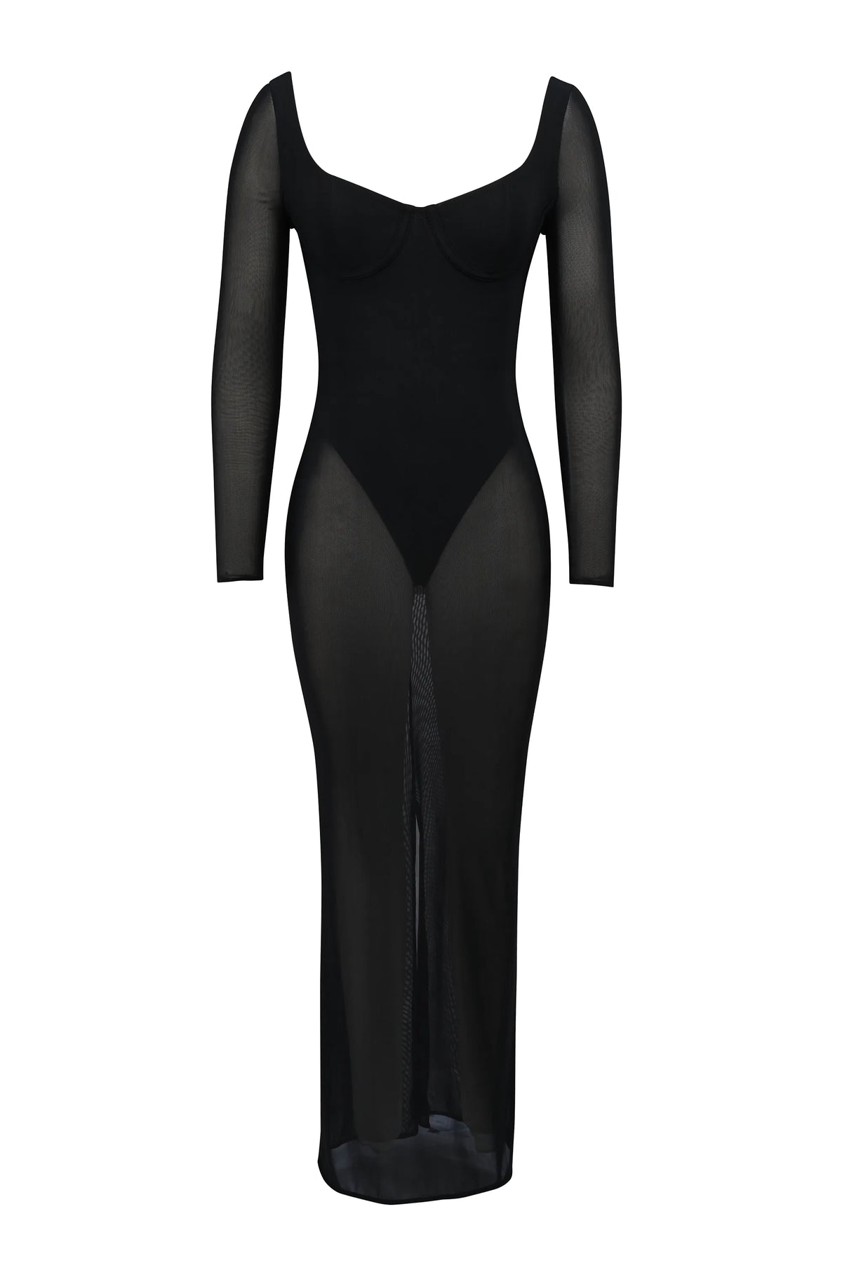 Everly Black Mesh Maxi Dress with Bodysuit