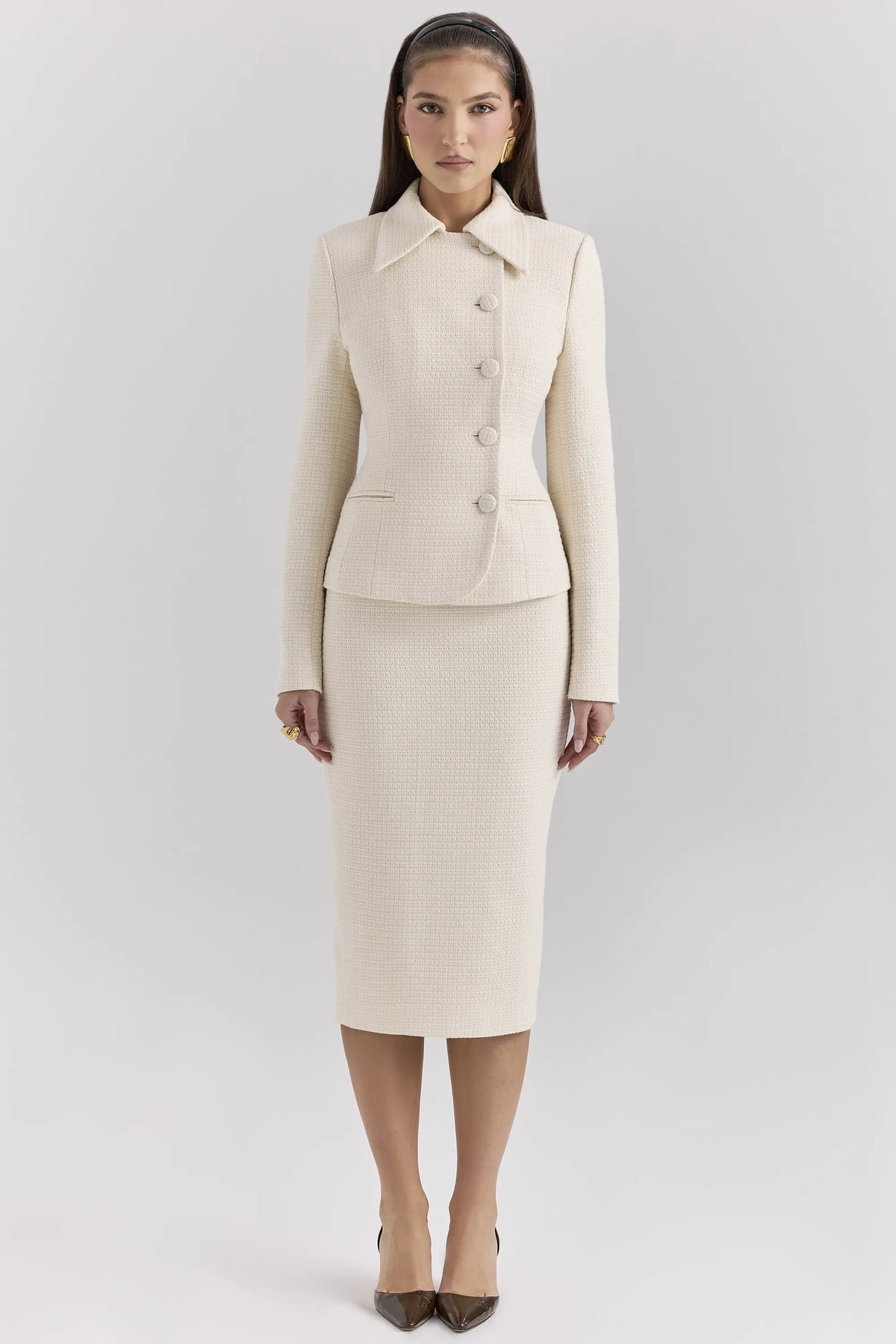 Misha Cream Boucle Button Front Blazer