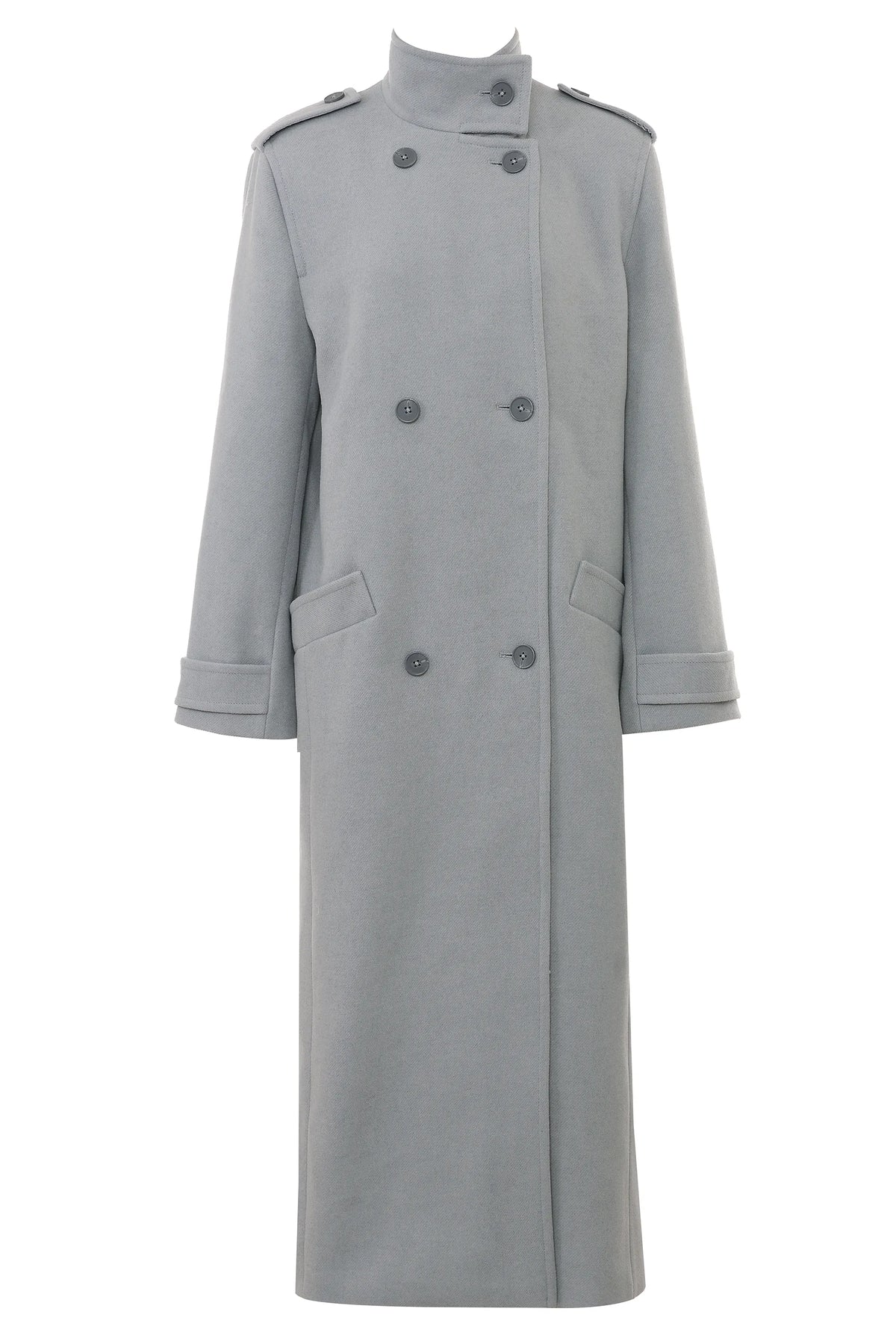 Sander Grey Double Breasted Funnel Neck Coat