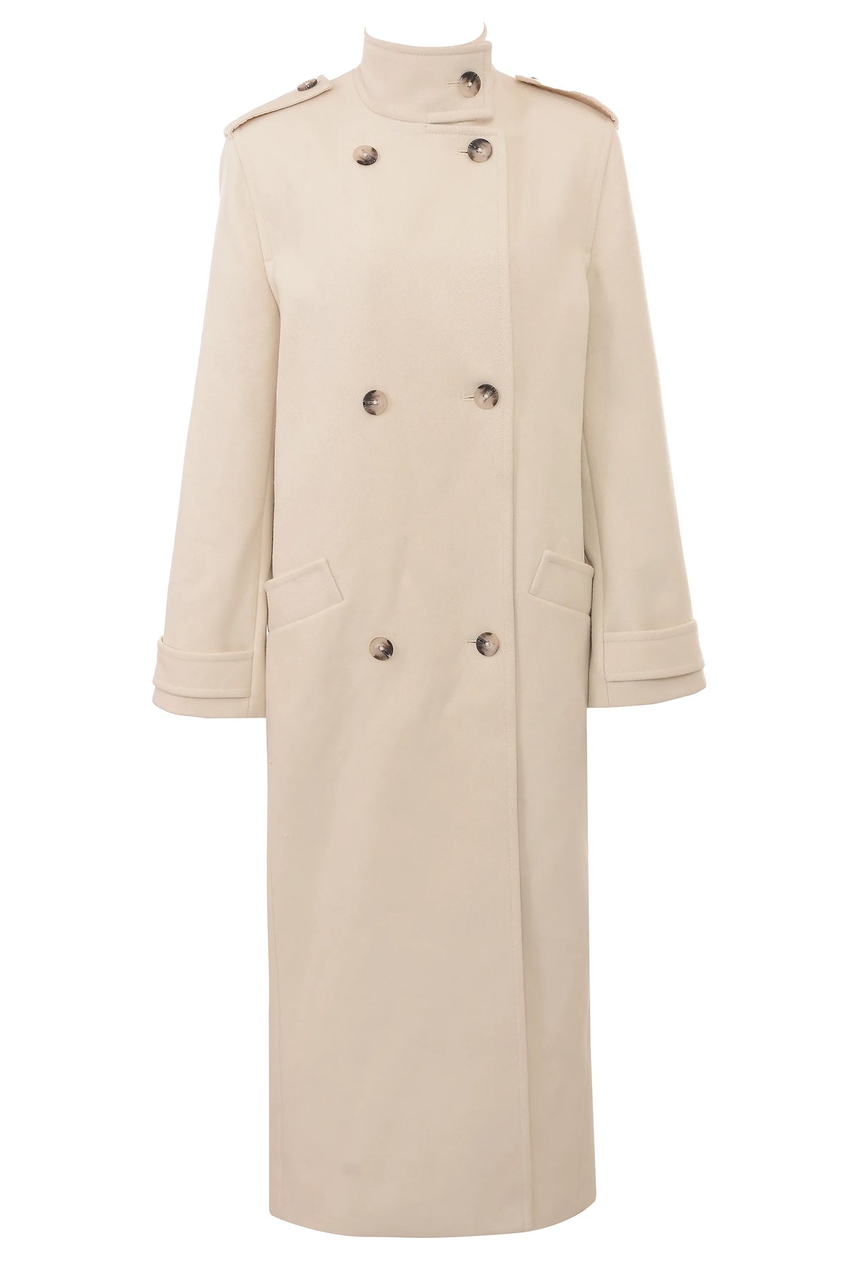 Sander Cream Double Breasted Funnel Neck Coat