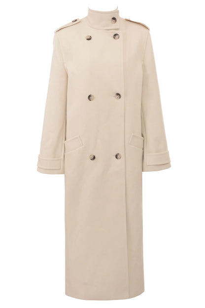 Sander Cream Double Breasted Funnel Neck Coat