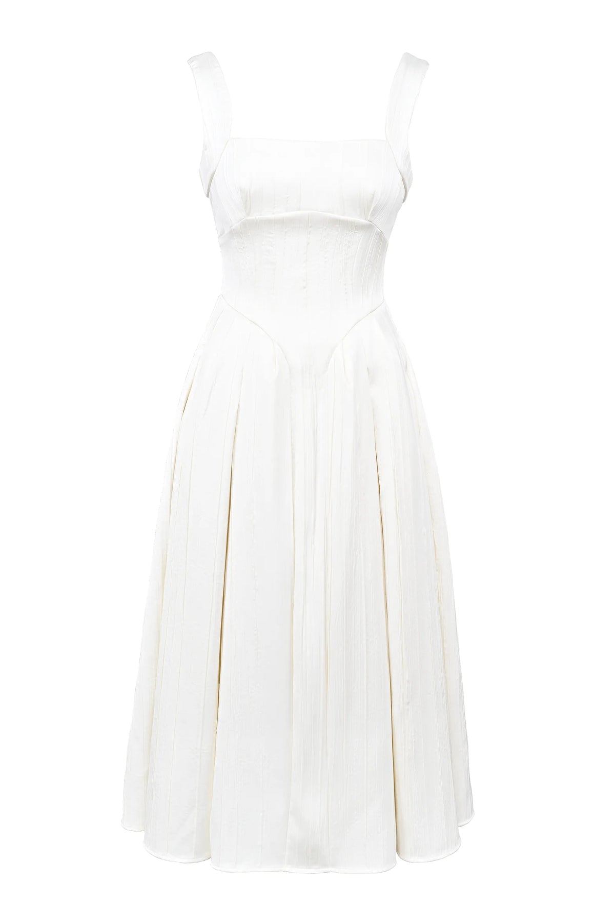 Isabeau Ivory Textured Satin Corset Midi Dress