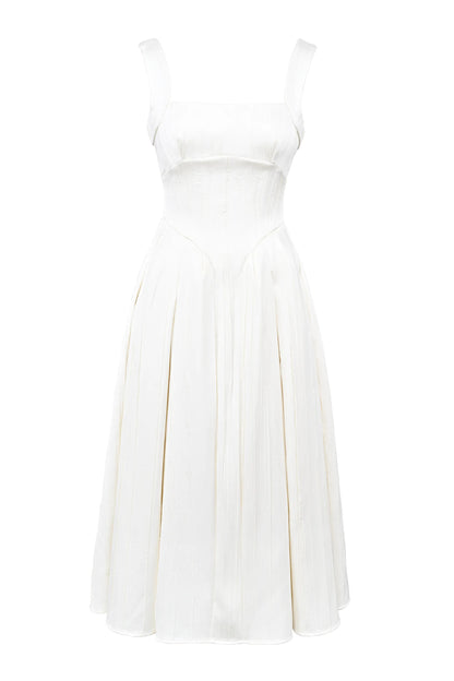 Isabeau Ivory Textured Satin Corset Midi Dress