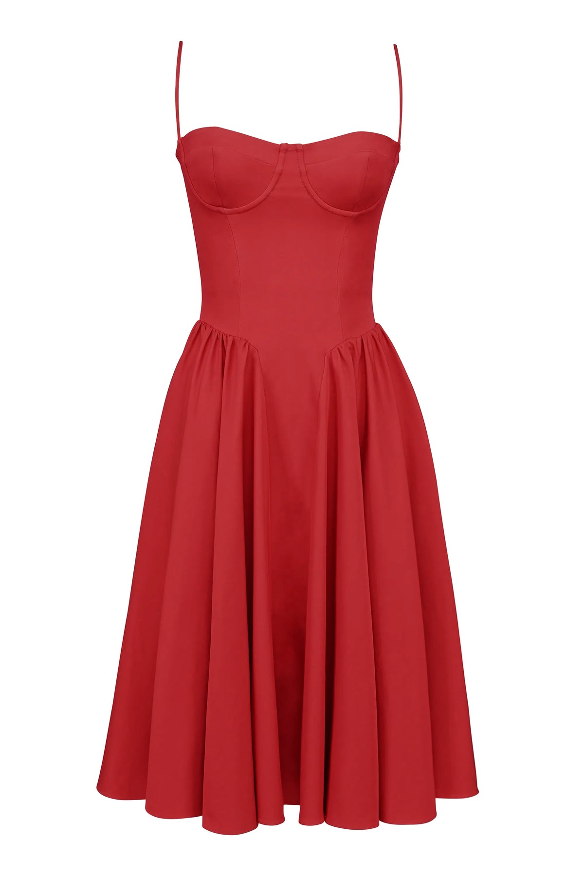 Samaria Red Gathered Midi Dress