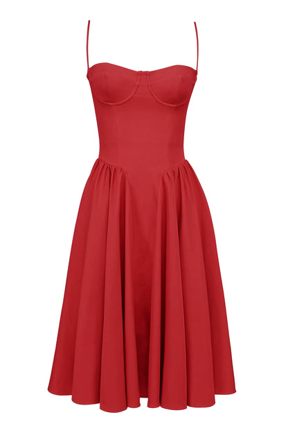 Samaria Red Gathered Midi Dress