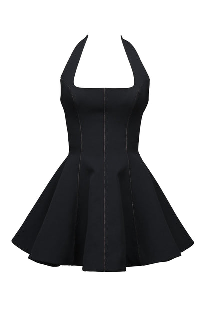 Loulette Black Halter Neck Bow Mini Dress