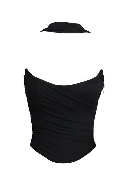 Hallie Black Strapless Corset with Neck Scarf