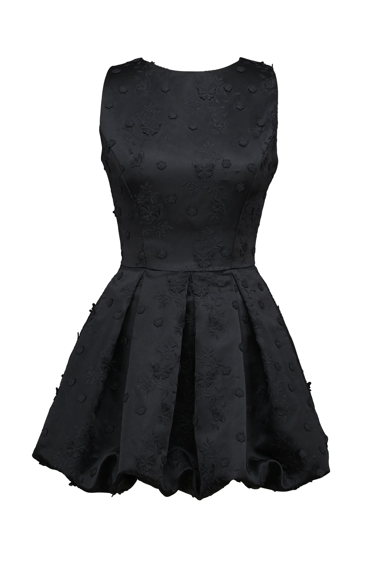 Melika Black Backless Embroidered Mini Puffball Dress