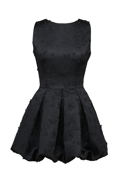 Melika Black Backless Embroidered Mini Puffball Dress