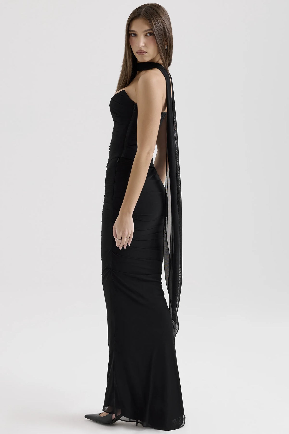 Hallie Black Strapless Corset with Neck Scarf