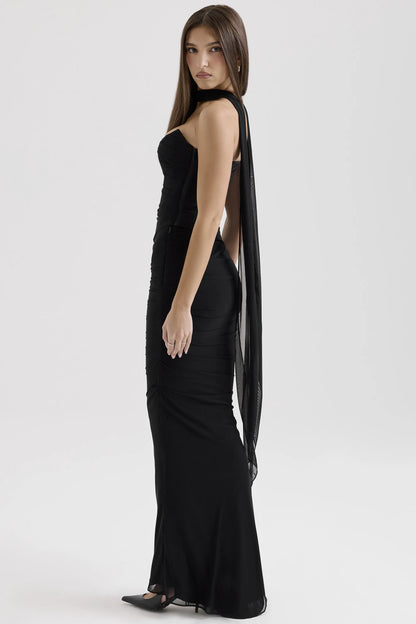 Hallie Black Strapless Corset with Neck Scarf