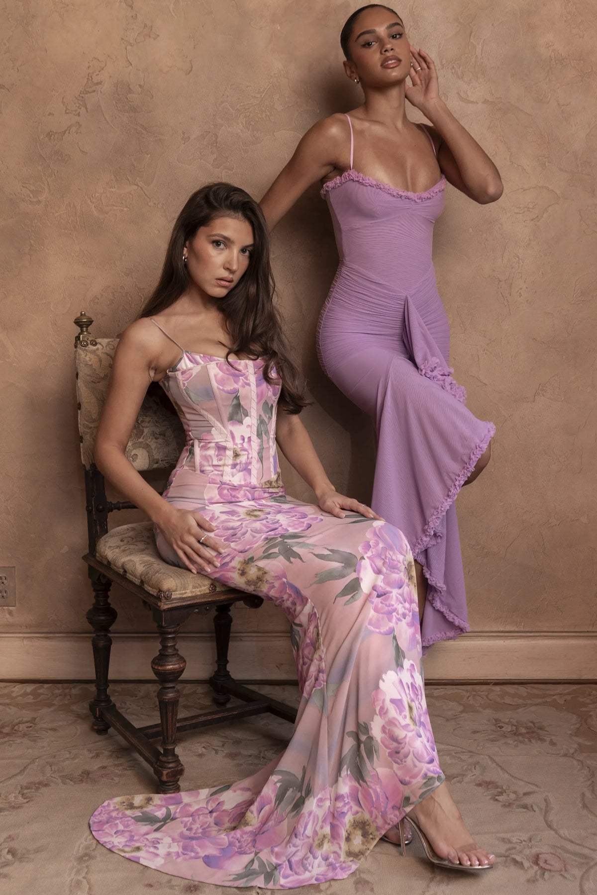 Antonina Pink Floral Corset Maxi Dress