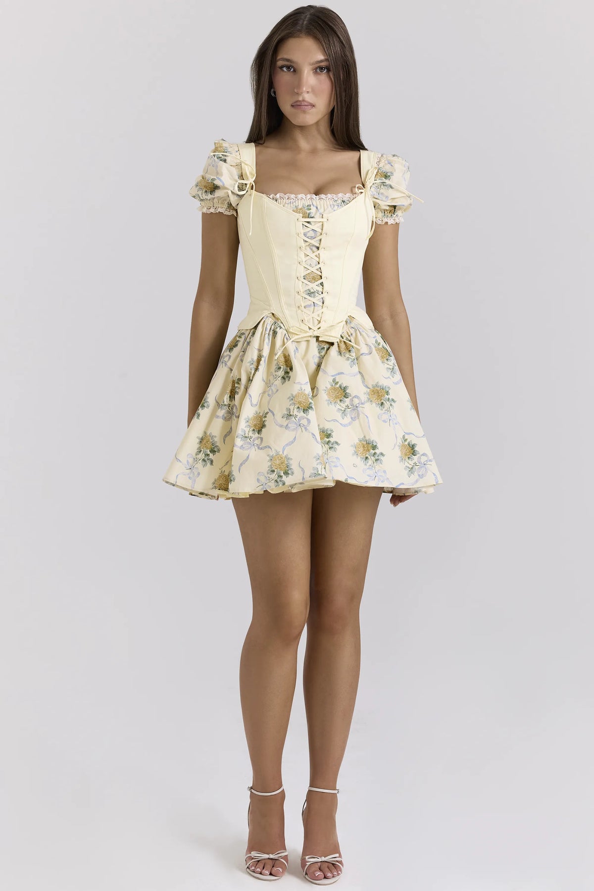 Callie Lemon Rose Print Reversible Cotton Corset Top