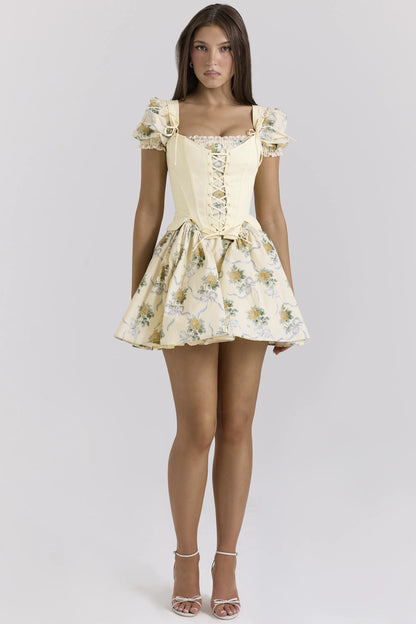 Callie Lemon Rose Print Reversible Cotton Corset Top
