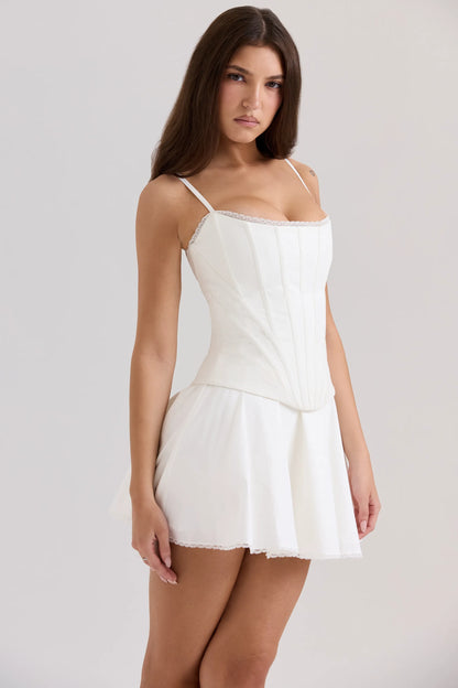 Cadie White Cotton Corset Top