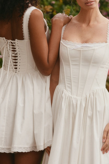 Ami White Stretch Cotton Corset Mini Dress