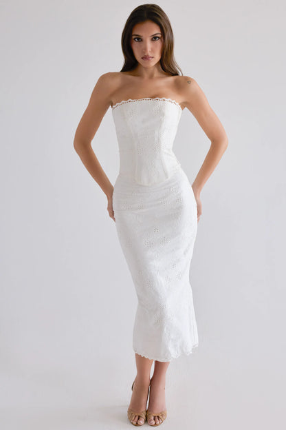 Livie White Cotton Broderie Strapless Corset Top