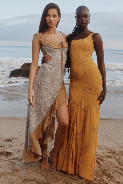 Rosalia Gold Embellished Hand Beaded Maxi Dress